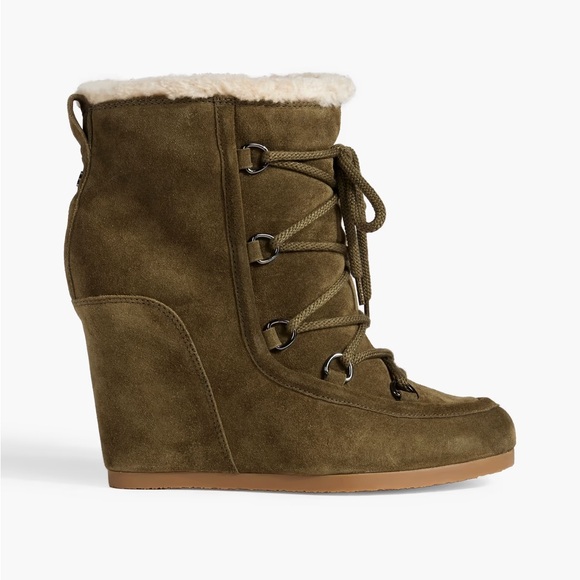 VERONICA BEARD
Elfred Lace-up Shearling Wedge Ankle Boots In Army Green - Picture 4 of 4